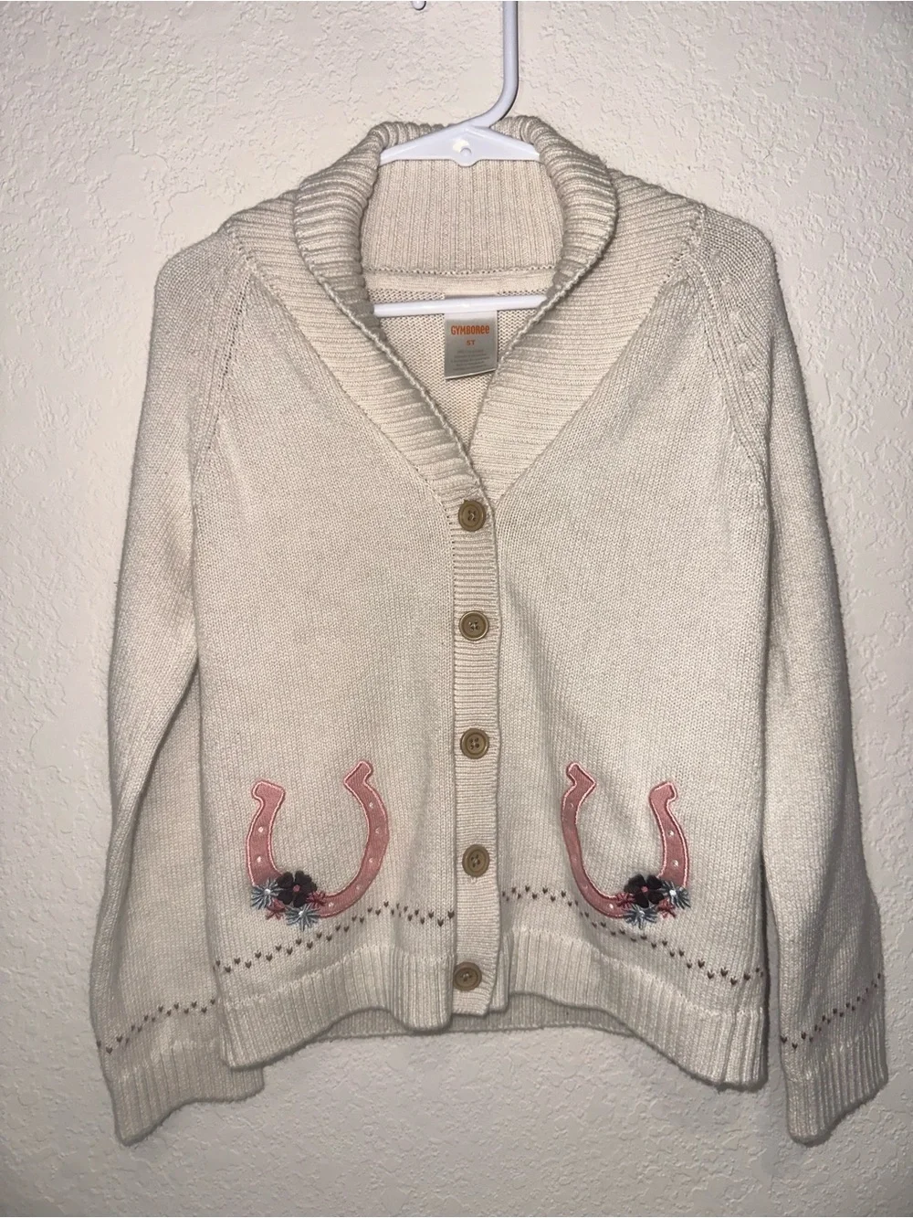 Gymboree Highland Hills Button-Up Sweater with Pink Embroidered Horseshoes 5T